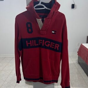 Tommy Hilfiger Red Pullover with Logo Heavily Worn